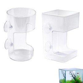 Lyreh 2pcs Fish Tank Feeding Trays, Plastic Transparent Round & Square Feeder Box with 4 Suction Cups Practical Accessories Supplies for Fish Tank Aquarium