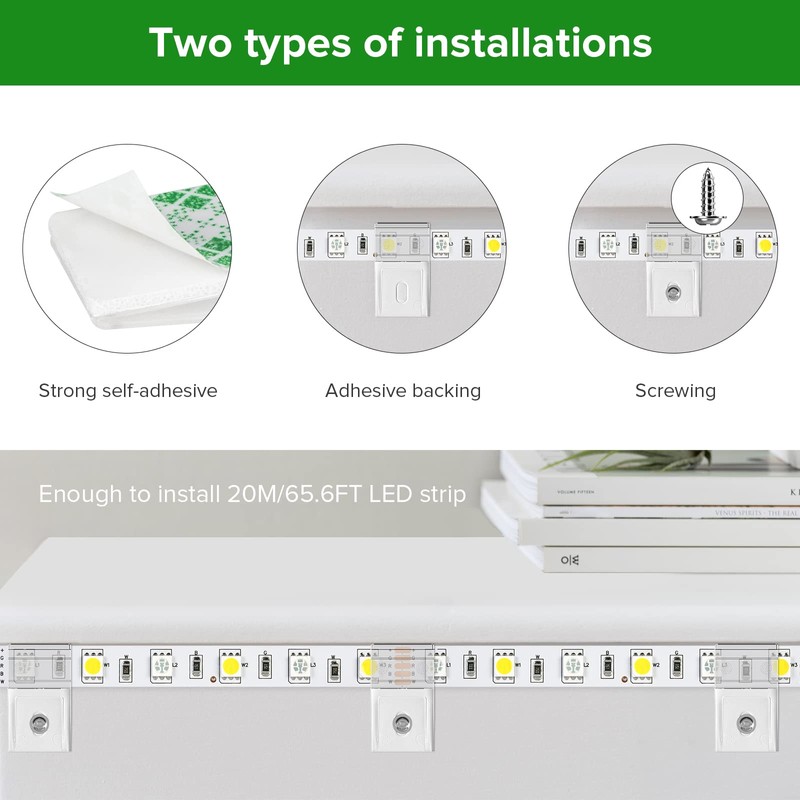 TYMXGHF transparent Strip Light Clips,Self Adhesive with Screws Mounting Holder,20Pcs