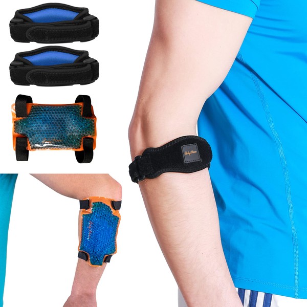 BodyMoves Tennis Elbow Brace (2pcs) Plus hot and Cold ice Pack Support Gear for Sports Daily Use to Reduce Joint Pain and Treat Tendonitis Bursitis, Basketball Golfers Elbow, Gym