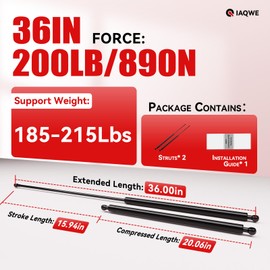 36Inch 200Lbs/890N Gas Struts Shock Lift Support for Tonneau Cover Heavy Duty RV Bed TV Cabinet Floor Hatch Storage Toy Box Toolbox Lid Truck Topper Camper Window, 2Pcs 36" 200Lb by IAQWE