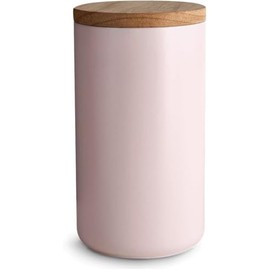 Sweet Scandi Ceramic Storage Jars with Wooden Lid, Airtight, Rubber Wood, Storage Containers, Food Storage Containers, 1x Pink, 10 x 18 cm