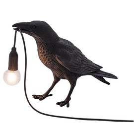 Smowfes Gothic Raven Table Lamp with E14 Base - Lifelike Crow Bird Desk Light for Bedroom, Bedside & Home Decor - Animal Styling Resin Gothic Lamp (Black)