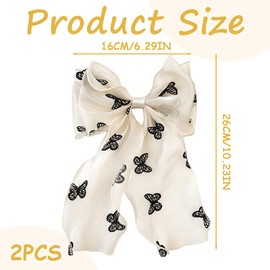 EIH 2 Pieces Hair Bow Clips, Hair Bows Girls, with Butterfly and Rose Print, Hair Bows Girls, Long Tail French Ribbon Hairpins, for Girls Women