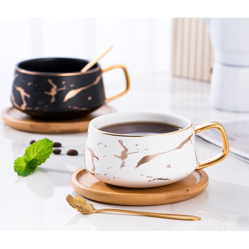 Jusalpha 2 Pack Golden Hand Print Black and White Teacup