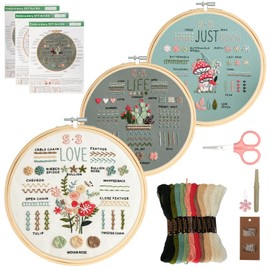 VINATO Kit Ricamo Principianti, Completo con 30 Punti, Telaio Bambù e Guide, Set Ricamo per Hobby Creativi, Pratica e Regalo Ricercato, Starter Kit per Adulti
