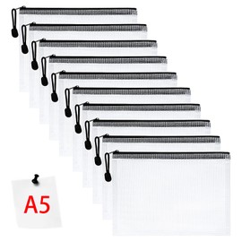 Vicloon Document Bag with Zip A5, 10 Pieces Mesh Plastic Zip Bag, Waterproof Document Case, Zip Bag, Wallet Bags, Plastic Mesh Document Folders