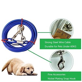 Stainless Steel Pet Dog Tie Out Cable - Double Head Dog Leash Camping Outdoor Tie-Out Cable for Medium Large Pet Dogs (10m/33Ft, Blue)