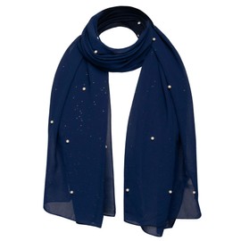 Basic Sense Chiffon Pearl Scarf Luxurious Head Wrap Hijab, Navy