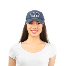 DALIX Womens Happy Camper Hat Soft Cotton Camping Caps in Washed Blue - Pink
