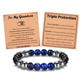 Shuxin Birthday Gifts for Grandson, Grandson Bracelet Gifts from Grandma Grandpa, Christmas Gifts for Teen Boys, Triple Protection Bracelet Jewellery Presents Stocking Fillers for Teenage Boys