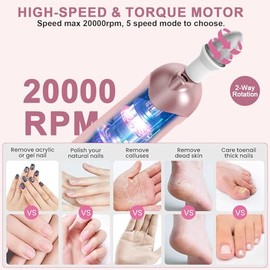 Karrong- Kit de manicura y pedicura profesional, taladro de uñas inalámbrico 9 en 1 con 100 brocas para uñas y lijado
