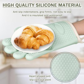 2 Pairs Silicone Oven Mitts & Pot Holders Set, Heat Resistant up to 500°F, Waterproof & Non-Slip Kitchen Gloves for Baking, Grilling, Cooking, 5-Finger Design with Soft Cotton Lining