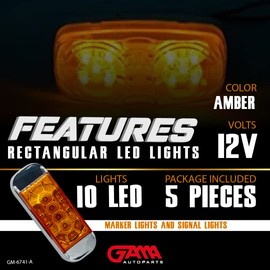 GAMA 5x Trailer Marker LED Light Side Clearance Amber, 4x2 Tiger Eye/Double Bubble 12V Rectangular LED Side Marker Light Indicators Surface Mount RV Camper Trucks