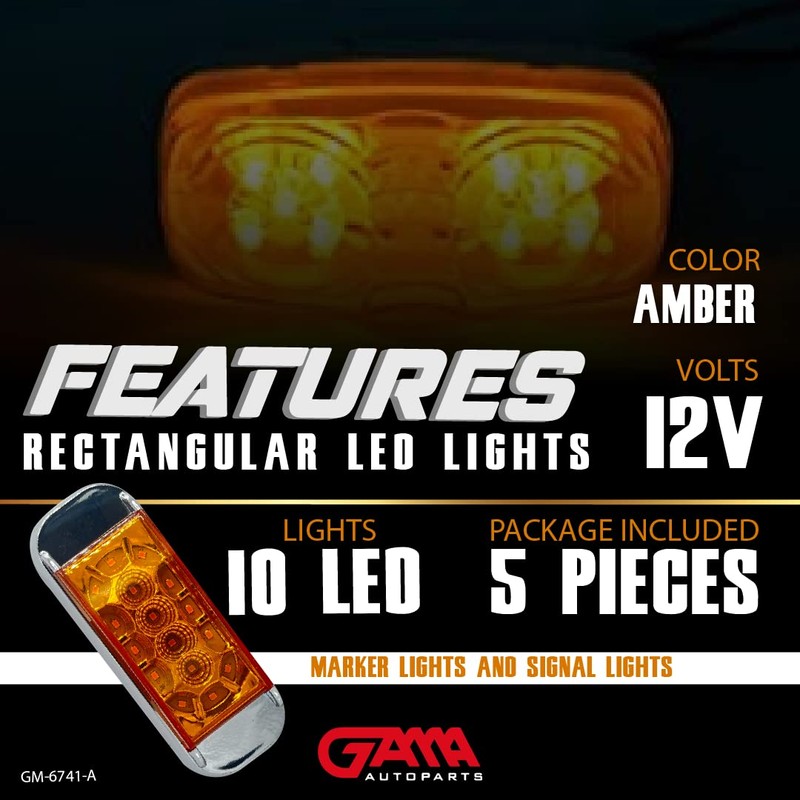 GAMA 5x Trailer Marker LED Light Side Clearance Amber, 4x2