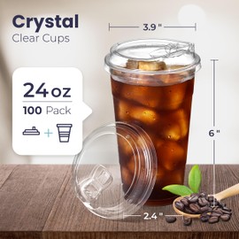 Fit Meal Prep 100 Pack 24 oz Clear Plastic Cups with Strawless Sip Lids, Disposable Plastic Coffee Cups with Lids, To Go Cups for Iced Coffee, Smoothies, Soda, Party Drinks, Bubble Tea, Cold Beverage
