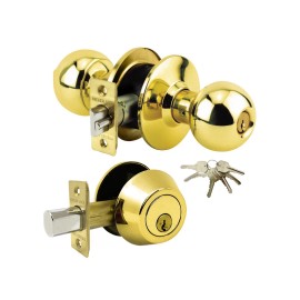 Grade 3-Combo Lock Set Entry knob+Deadbolt Keyed Alike Brass+ 6 Keys GR3ED02