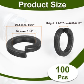 PATIKIL 100 Pcs Split Lock Washer, M4 Spring Lock Washer 304 Stainless Steel Lock Washers Assortment Kit for Screws Bolts, Black