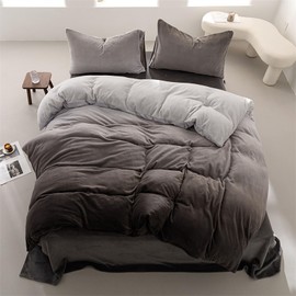 Luxlovery Grey Black Velvet Comforter Full Gradient Flannel Bedding Set Full Men Boys Grey White Winter Warm Blanket Quilts Thick Warm Modern Sherpa Micromink Comforter Set