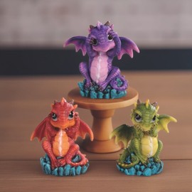 3-PC Set 4"H Wise Cute Dragon Figurine Ornament Home Decor Unique Gift