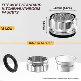 Desenda 2 PCS Brass Tap Spout Aerators with Washers, No Leak 24MM Male Thread Replacement Filter Faucet Aerator Insert with Spanner for Kitchen Bathroom Sink, Polished Chrome