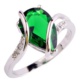 Psiroy 925 Sterling Silver Plated Simulated Emerald Quartz Pear Shaped Promise Ring Size 7