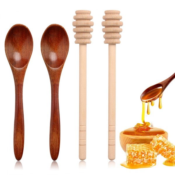 4PCS Honey Spoons Honey Stick Set, 6 Inch Handle Sturdy