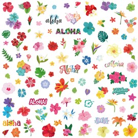 94 PCS Glitter Tropical Hibiscus Temporary Tattoos, 7 Large Sheets Hawaiian Luau Party Favors Floral Tattoo Stickers for Girls Summer Beach Decor & Aloha Plumeria Themed Gifts