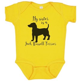 My Sister is A Jack Russell Terrier Cute Dog Baby Bodysuit - Jack Russell Terrier One Piece Baby Bodysuit (Yellow), 18 Months
