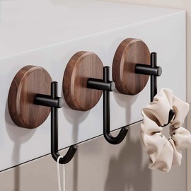 DYNAFIRE Juego de 4 Ganchos autoadhesivos para pared – Ganchos modernos sin taladro para colgar abrigos, ropa, toallas, bolsos. Perchero adhesivos para pared ideales en baño y hogar. Nogal Oscuro