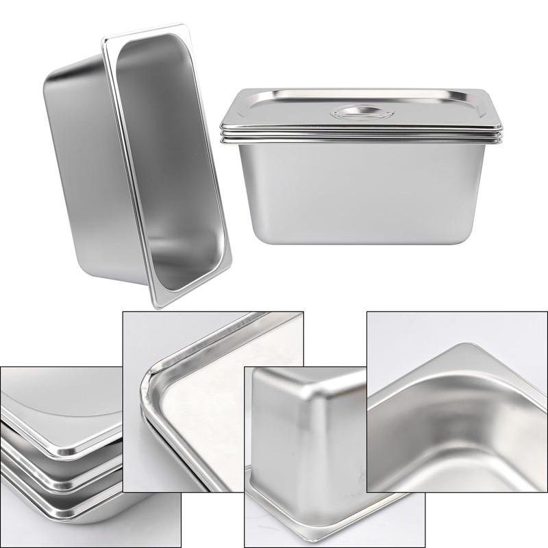 Biugaaufai 5 Pack 1/3 Size Stainless Steel Steam Hotel Pan