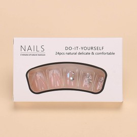 RUOKEXIN Square Press on Nails White French Tip Fake Nails Medium False Nails with Glitter Designs Full Cover Glue on Nails Sparkly Artificial Nails Cute Stick on Nails for Women 24Pcs