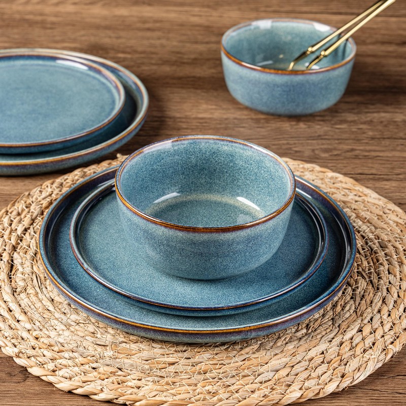 AmorArc Ceramic Dinnerware Sets for 4,Round Reactive Glaze Stoneware Plates
