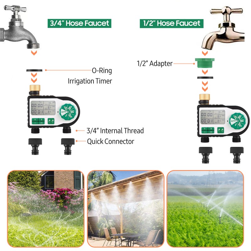 Digital Automatic Watering Timer with 2 Hose Connectors Programmed Garden