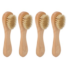 Pack of 4 Face Brush, Face Brush for Deep Scrub, Grasswood Handle with Natural Boar Bristles for Daily Cleansing, Exfoliating and Massage