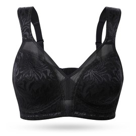 WingsLove Women's Full Coverage Non Padded Comfort Bra Minimizer Wire-Free Bra, Black, 40D