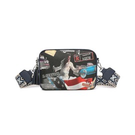 Womens Timeless Elvis Presly Double Zipper Tassel Shopper Shoulder Crossbody Bag -NAVY