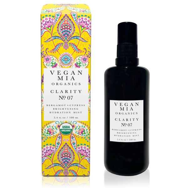 Vegan Mia - USDA Organic Clarity Brightening Face Mist Hydrating Spray - Rose Water Spray for Face with Bergamot Essential Oil, Ylang-Ylang Essential Oil & Cypress Essential Oil - Dewy Face Moisturizer, Setting Spray for Makeup & Face Primer, 3.4 oz