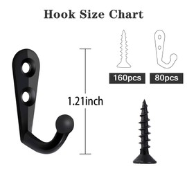 Hajoyful Coat Hooks-80 Pack Farmhouse Hooks with 160Pcs Metal Screws,Black Decorative Rustic Coat Hooks Rack,Wall Mounted Single Prong Robe Hook, Vintage Organizer Hanging Wire Hook Key Hooks