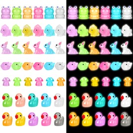 GSrenyu 120 Pcs Mini Resin Animals, Luminous Mini Animals Mini Resin Ducks, Frogs, Rabbits, Dinosaurs, Mushrooms, Dolphins Resin Animals Mini Figures for Garden Landscape Dollhouse Decor DIY Craft