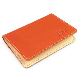 Feee FE-3206 Business Card Holder, Men's, Women's, Genuine Leather, Tochigi Leather x Natural Wood, Simple Card Case, Made in Japan, orange (Hinoki)