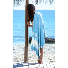 Turkish Cotton Beach Towel, Ultra-Soft, Quick Drying, Sand Free, Lightweight, Sandproof, Machine Washable, Beach Towel for Swimming, Beach Blanket, Travel Towel (Turquoise Blue, 36x71 Inches)