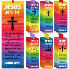 Jetec 60 Pcs Jesus Loves Me Bookmarks John 3 16 Christian Bookmark Gifts for Kids Rainbow Bible Verse Religious Bookmark for Adult Church Vbs Sunday School Reading Rewards