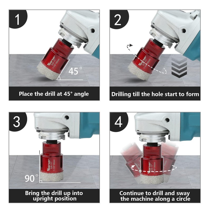 Vearter 10PCS/Set Vacuum Brazed Diamond Masonry Hole Saw Kit, 1/4''-