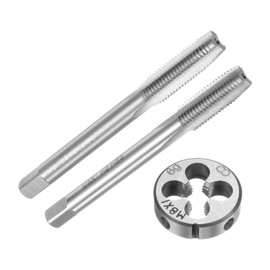 uxcell 3pcs Metric Hand Tap and Die Set, M8 x 1 Taper/Plug Thread Taps & Round Die, Hand Threading Tapping Tool Kit for Thread Repair