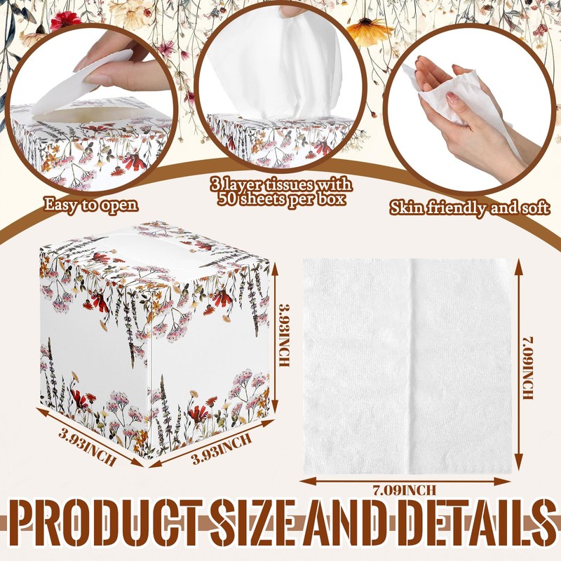 Fourluoo 12 Pack Spring Wildflowers Facial Tissues Cube Boxes 600