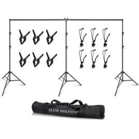 SLOW DOLPHIN Photo Video Studio 20ft (Wide) x 10ft (Tall) Heavy Duty Adjustable Width & Length Photography Backdrop Stand Background Support System Kit with Spring Clamps, Backdrop Clips, Carry Bag