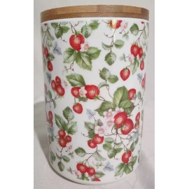 Grace Fine Porcelain NEW Grace Fine Porcelain Strawberry Canister with Wooden Lid
