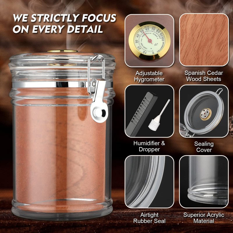 XIFEI Acrylic Humidor Jar with Humidifier and Hygrometer,humidor That can