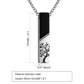 RIPFEVURN Tree of Life Urn Necklaces for Ashes for Women Men Bar Cremation Jewelry Human Ashes Holder Memorial Keepsake Pendant(Silver)