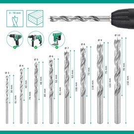 ENT Duradrill 8 Pieces HSS-G Wood Drill Bit Set 3-10 mm Ground HSS Wood Drill Bit